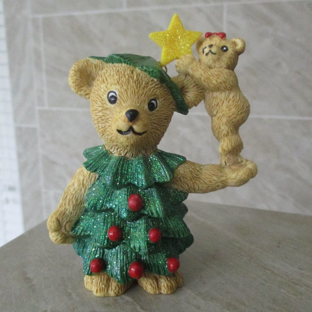 Vintage Christmas Tree Ornament Big Bear Helping Little Bear Put the Star on Tre